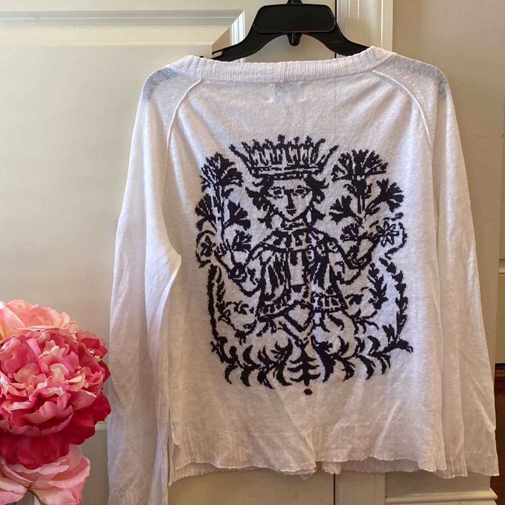 $495 KOCH | QUEEN Longfellow white linen cardigan women’s small